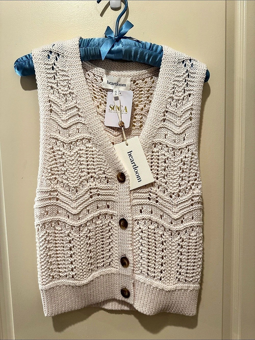 heartloom Gilda Vest Cream Knit V-Neck XS NWT